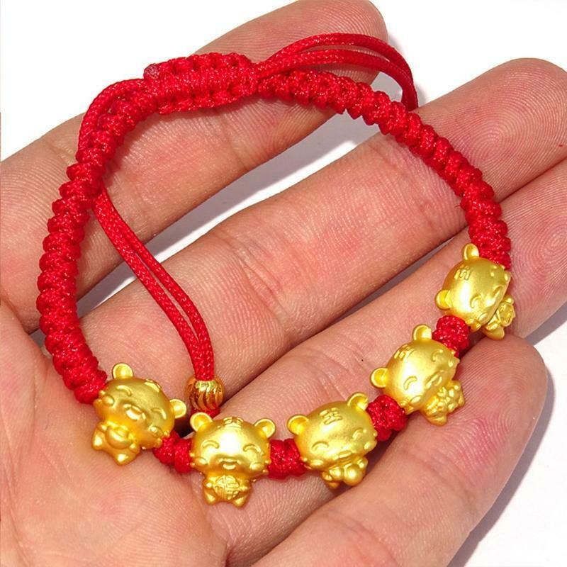 Adjustable Chinese Zodiac Sign Tiger Animal Charm Bracelet Red Rope Bracelet