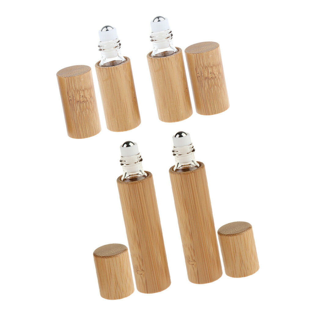 4Sets Handmade Natural Bamboo Refillable Essential Oil Roller Bottles Travel