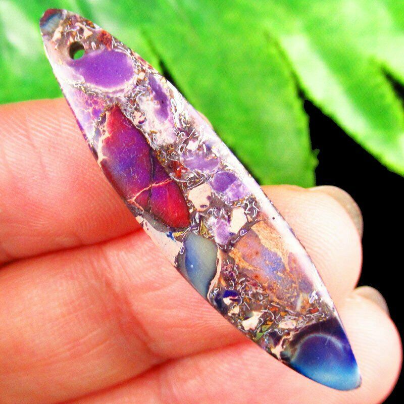 2pcs Purple Man-made Sea Sediment Jasper Pyrite Olivary Pendant Bead A-537DP