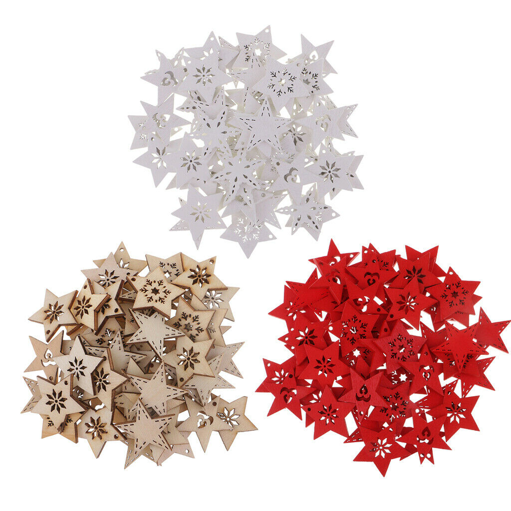 150Pcs Wood Star Shapes Snowflake Wooden Pieces Embellishment Christmas Decors