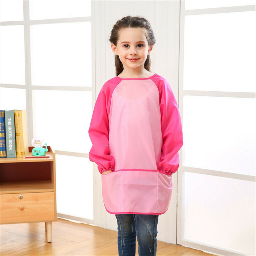 Set of 2, Kids Apron with Pocket Long Sleeve Craft Art Smock Children Baking