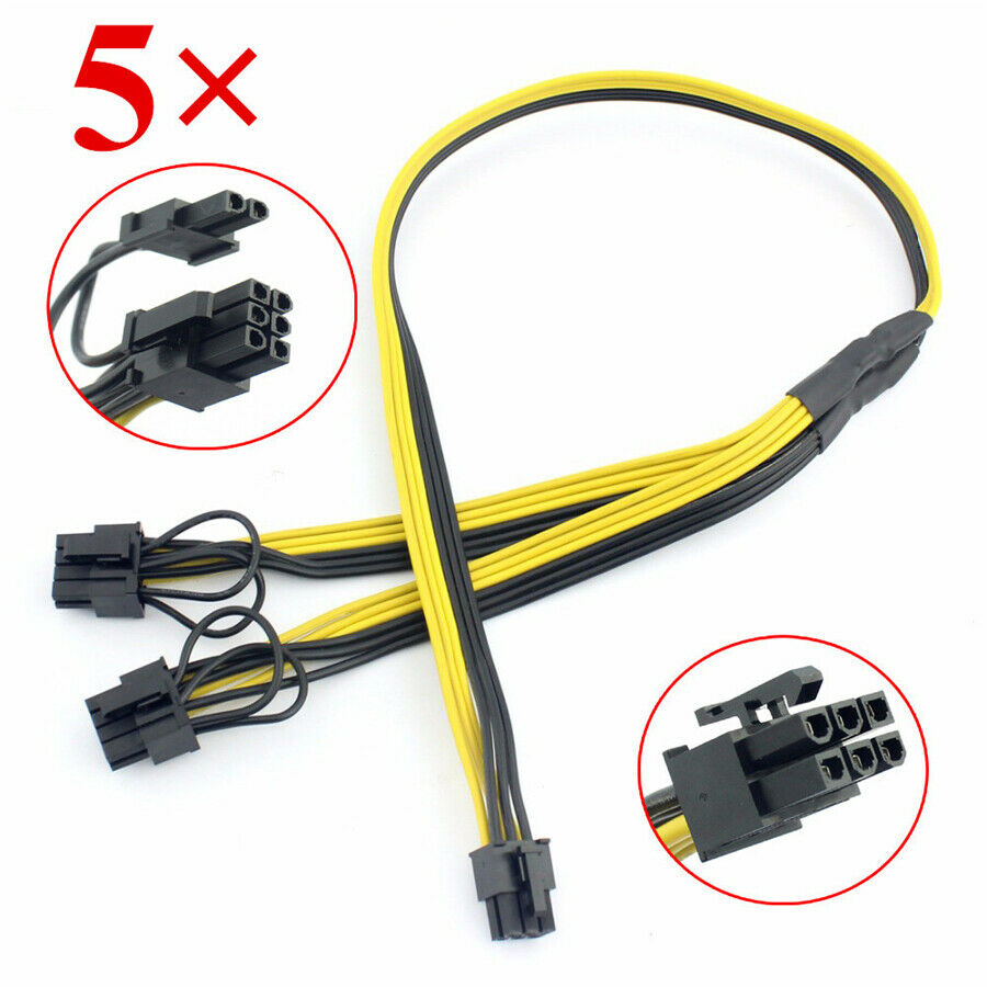 5Pcs PCI-E PCI Express 6 Pin to Dual 8 Pin 6+2 Pin Adapter GPU Video Card Cable