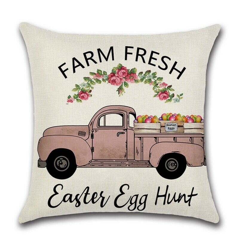 4 PCS Easter Bunny Wreath Pillowcase Linen Pillow Cover Home Decor Square CuH9I5