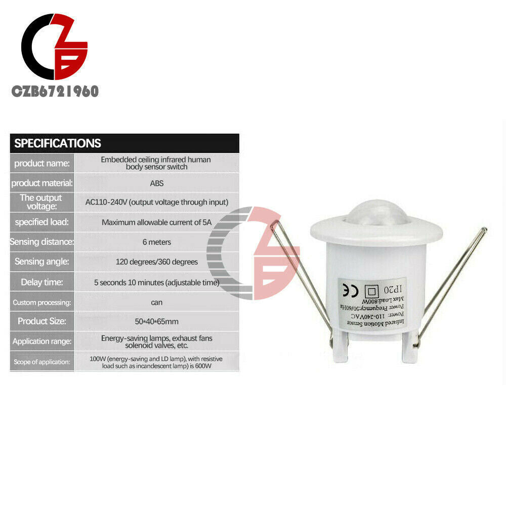 AC 240V 360° Embed PIR Motion Sensor Detector Infrared Home Light Control Switch