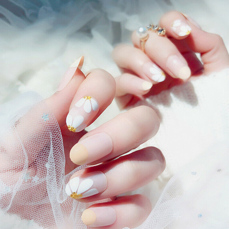 24x lady women's daisy style long manicure art tips false nails tool gift DIY&DD
