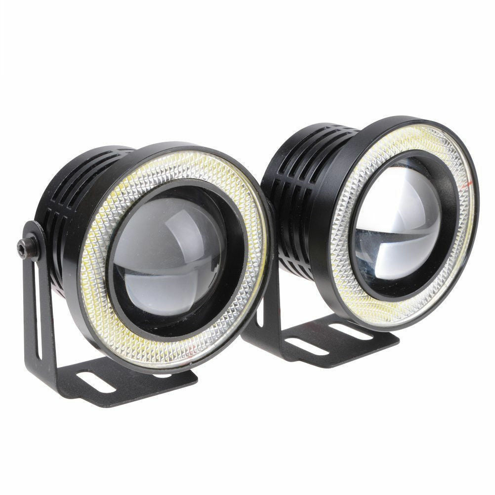 2pc Car Angel Eye COB Red Halo Ring LED DRL Projector Lens Fog Driving Light SUV
