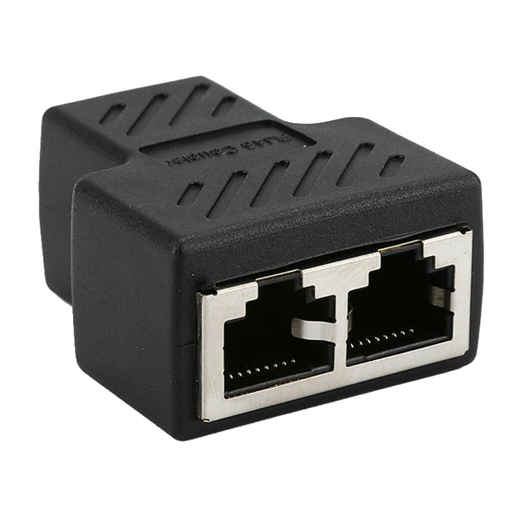 Splitter Adapter 1 to 2 Ways Female Port for CAT5/CAT 6 LAN Cable Black