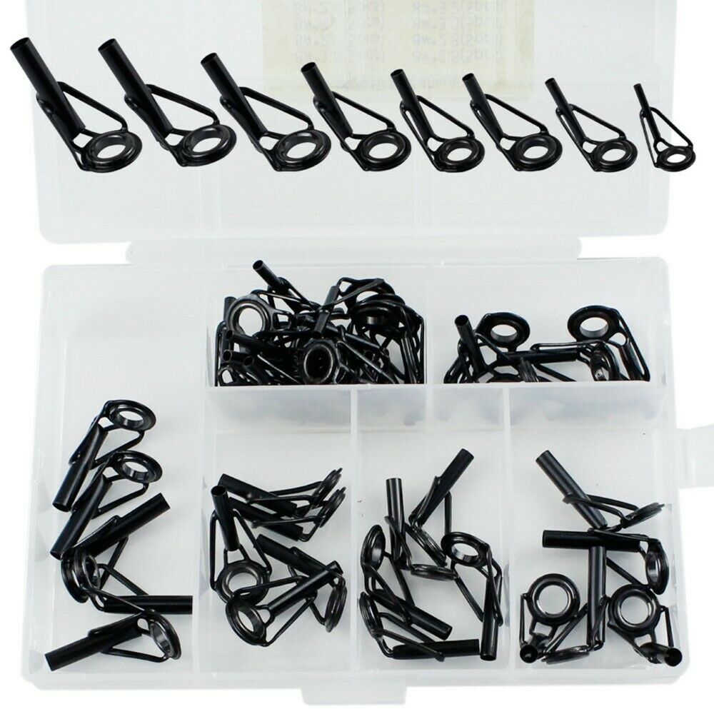 40Pcs Fishing Rod Guides Set Tips Repair Kit DIY Building Rod Repair Eye Ring LI