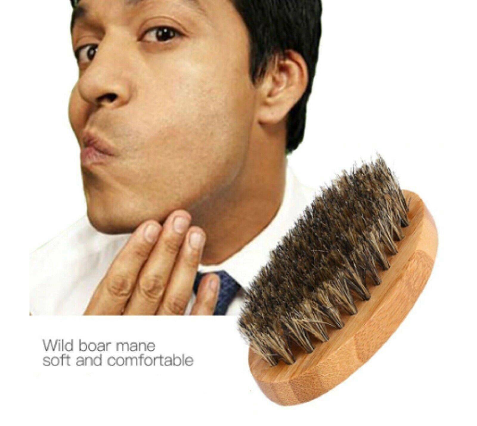 2020 Men's Boar Hair Bristle Beard Mustache Brush Military Hard Wood Handle Comb