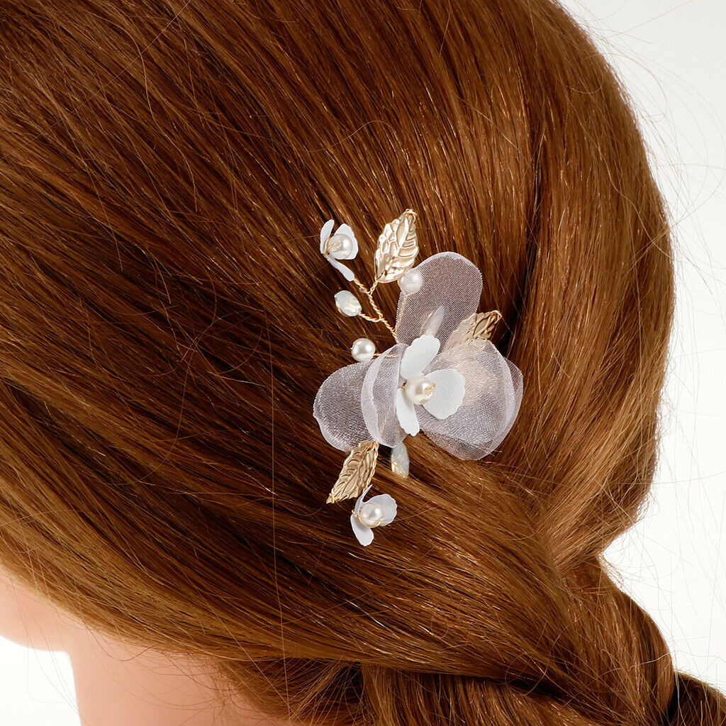 Elegant Artificial Pearls Leaf Flower Hair Pins Hair Stick Wedding Bridal