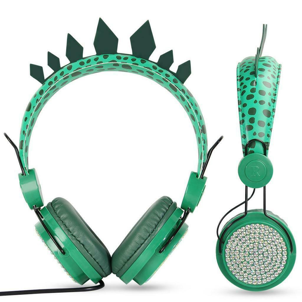 Dinosaur Cartoon Glitter Kids Stereo Headphone with Microphone for Boys