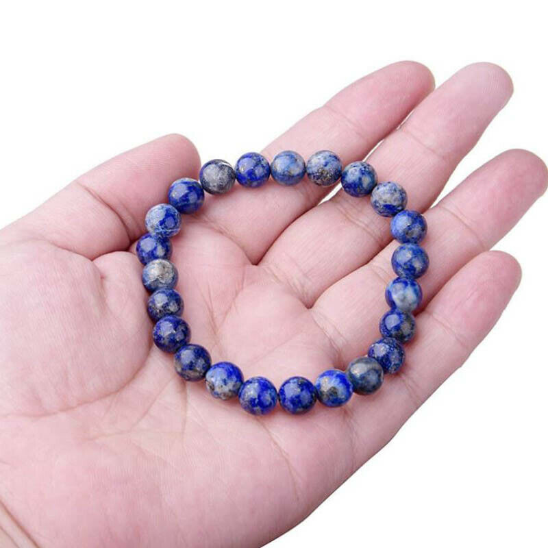 Natural 8mm Lapis Lazuli Beads Bracelets Unisex Elastic Bangle Jewelry Gif.l8
