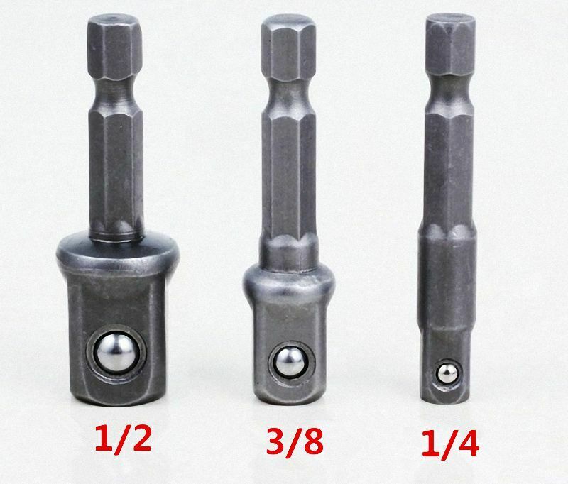 3Pcs Hex Drive Bit Power Drill Socket Driver Extension Adapters 1/4 3/8 1/2
