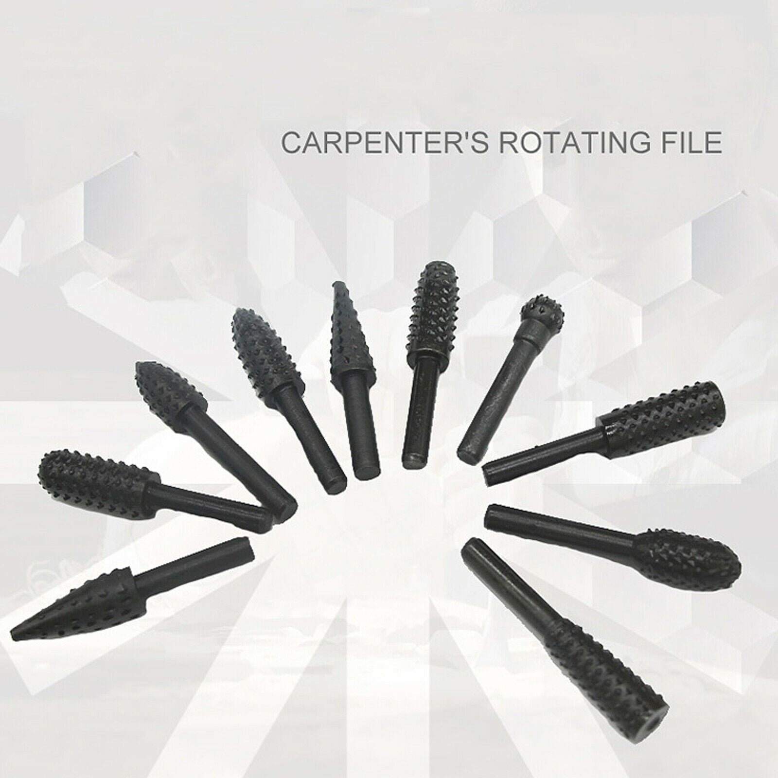 10 x HSS Rotary Burr Set 6mm Shank Drill Bits Tool for DIY Woodworking Carving