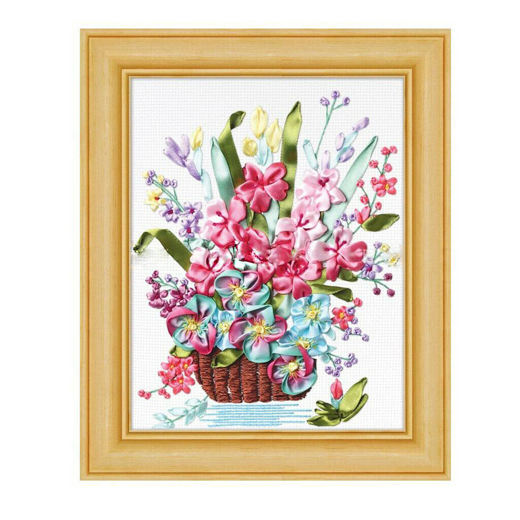 Silk Ribbon Embroidery Kit Needlework Flower Bouquet DIY Crafts Wedding Gift