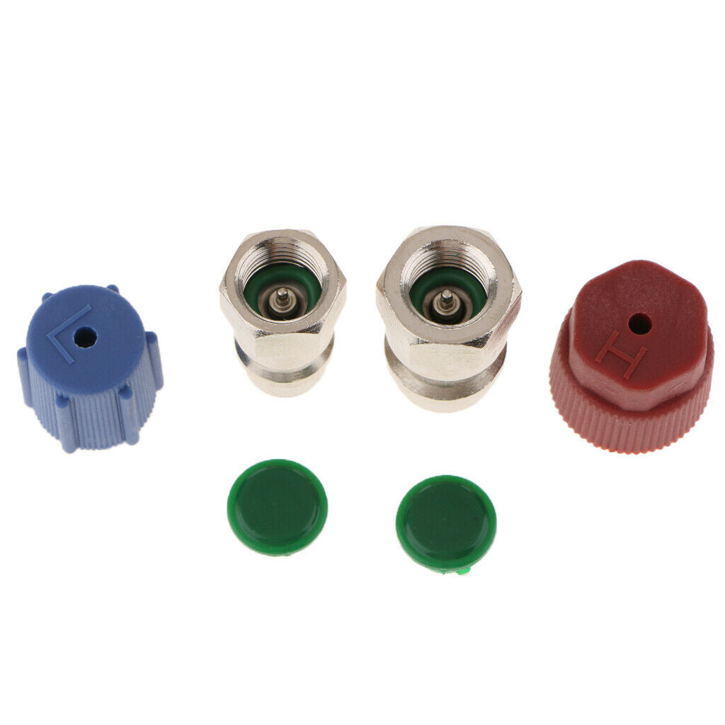 2pcs 1/4SAE A/C Charging Port Adapters Hi/ Low Retrofit R12 R22 to R134a