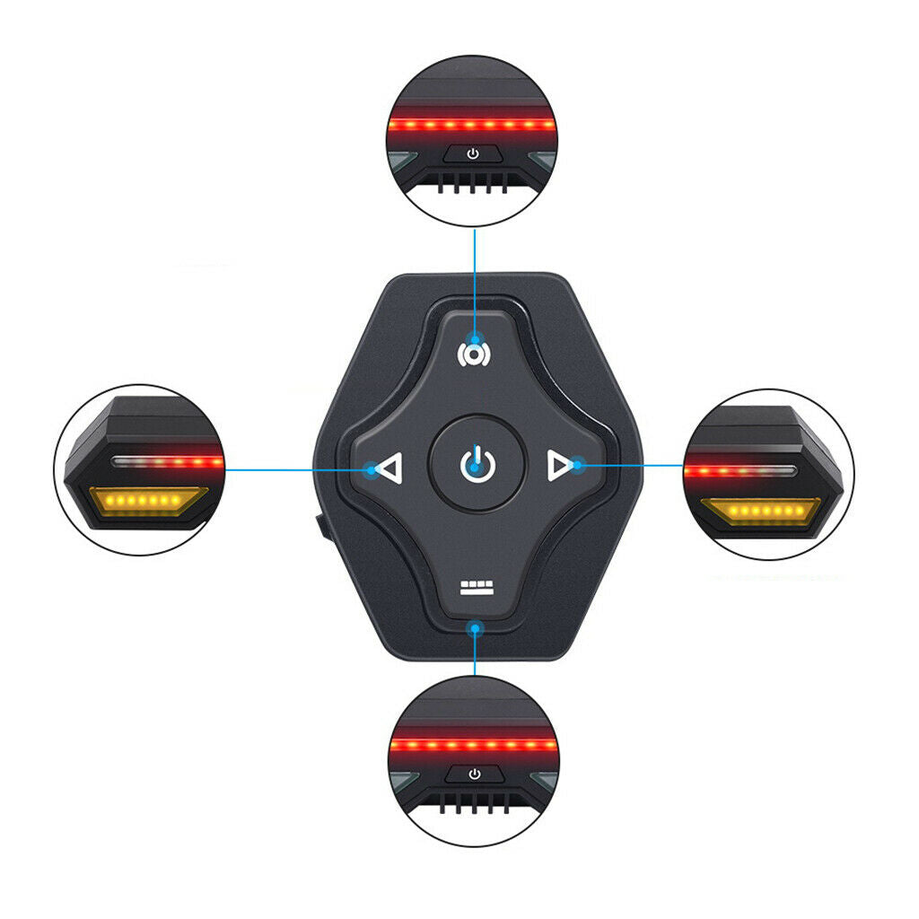 Bike Bicycle Tail Light with Smart Wireless Remote Control Turn Signal 5 Modes