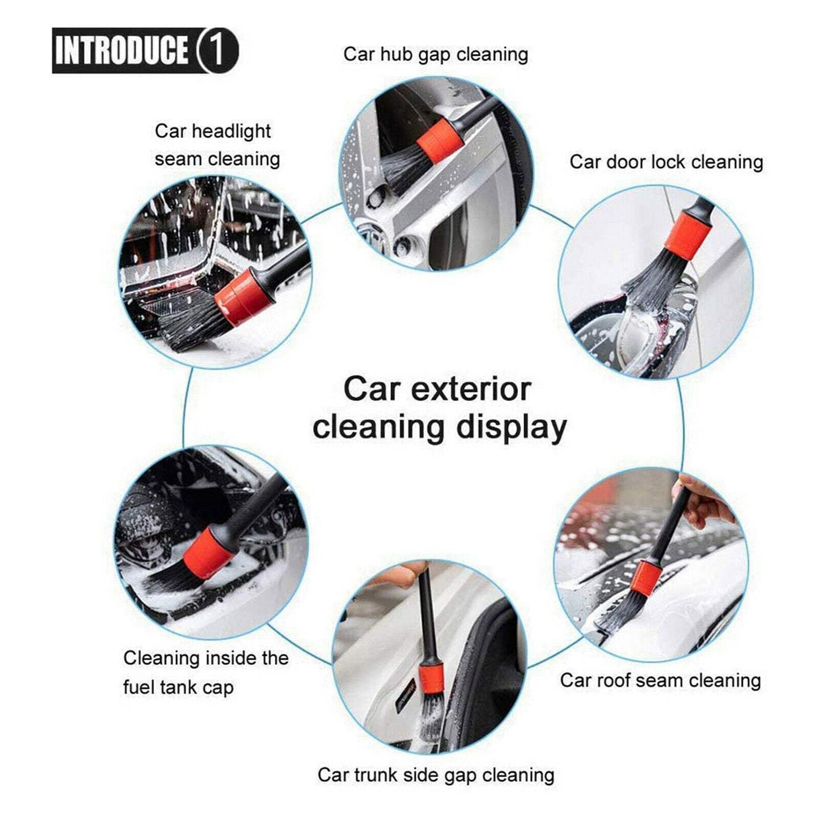 9Pieces Car Detailing Brush Kit Auto for Wheel Detail Clean Brush Cleaning