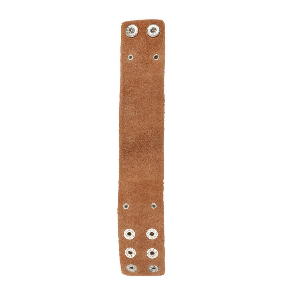 Brown Punk Braided Mens Wide Leather Wristband Snap Buttons Bangle Bracelet