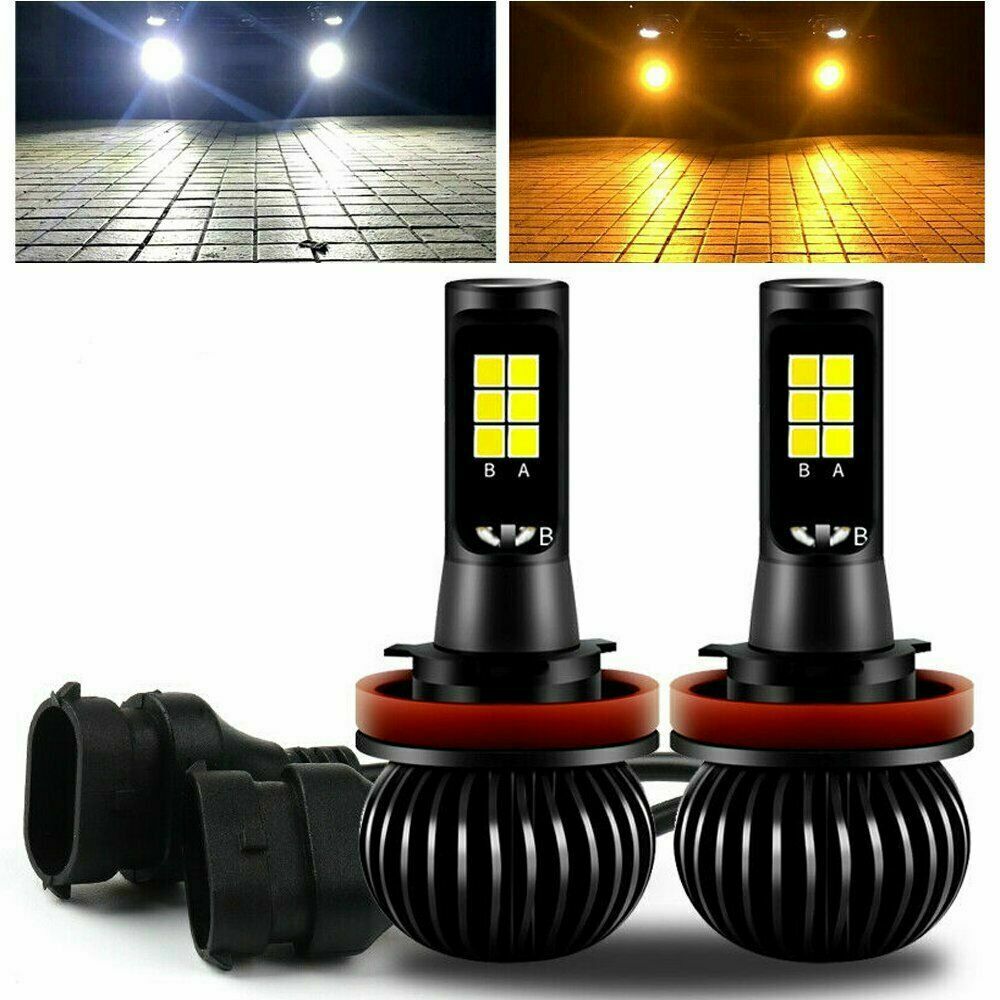 2X H8 H11 Dual Color Switchback White Amber LED COB Fog Light Bulbs 160W 2600LM
