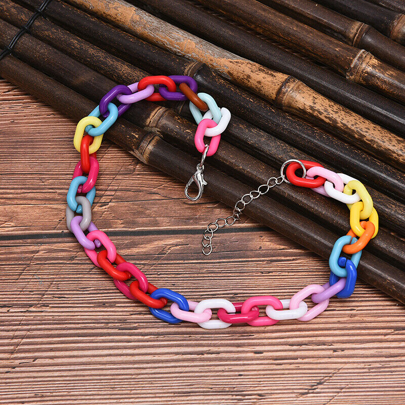 Boho Rainbow Acrylic Link Chain Necklace Bohemian Choker Necklace Jewelry.l8