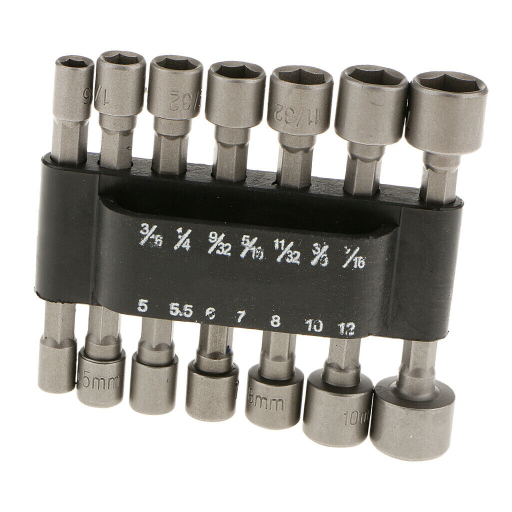 14 Power Nut Driver Drill Bit SAE Metric Socket Wrench Screw 1/4'' Hex Shank