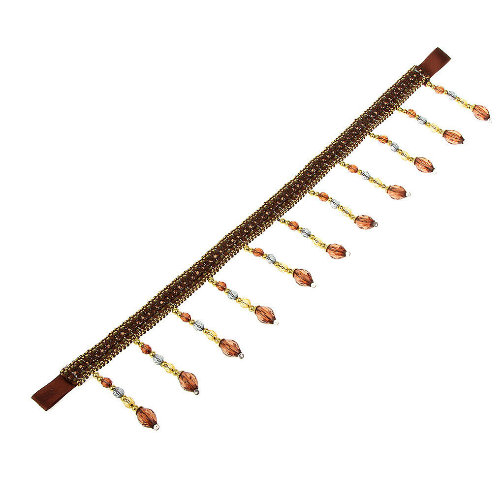 2x Crystal Beads Curtain Rope Tiebacks Tie Belt for Room Window Decor Brown