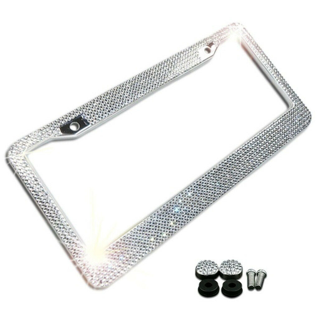 2pcs Bling Crystal License Plate Frame Motorcycle License Bracket with Screw