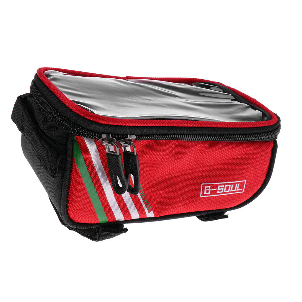 Waterproof Bike Bag 5.5inch Touch Screen Bicycle Frame Front Tube Bag Red
