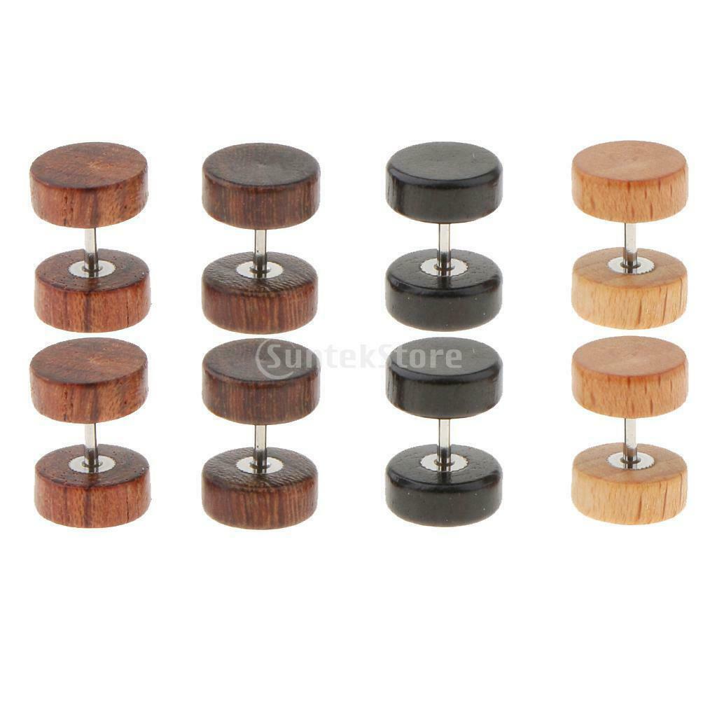 4 Pairs Wood Wooden Women Mens Stud Earrings Ear Plugs