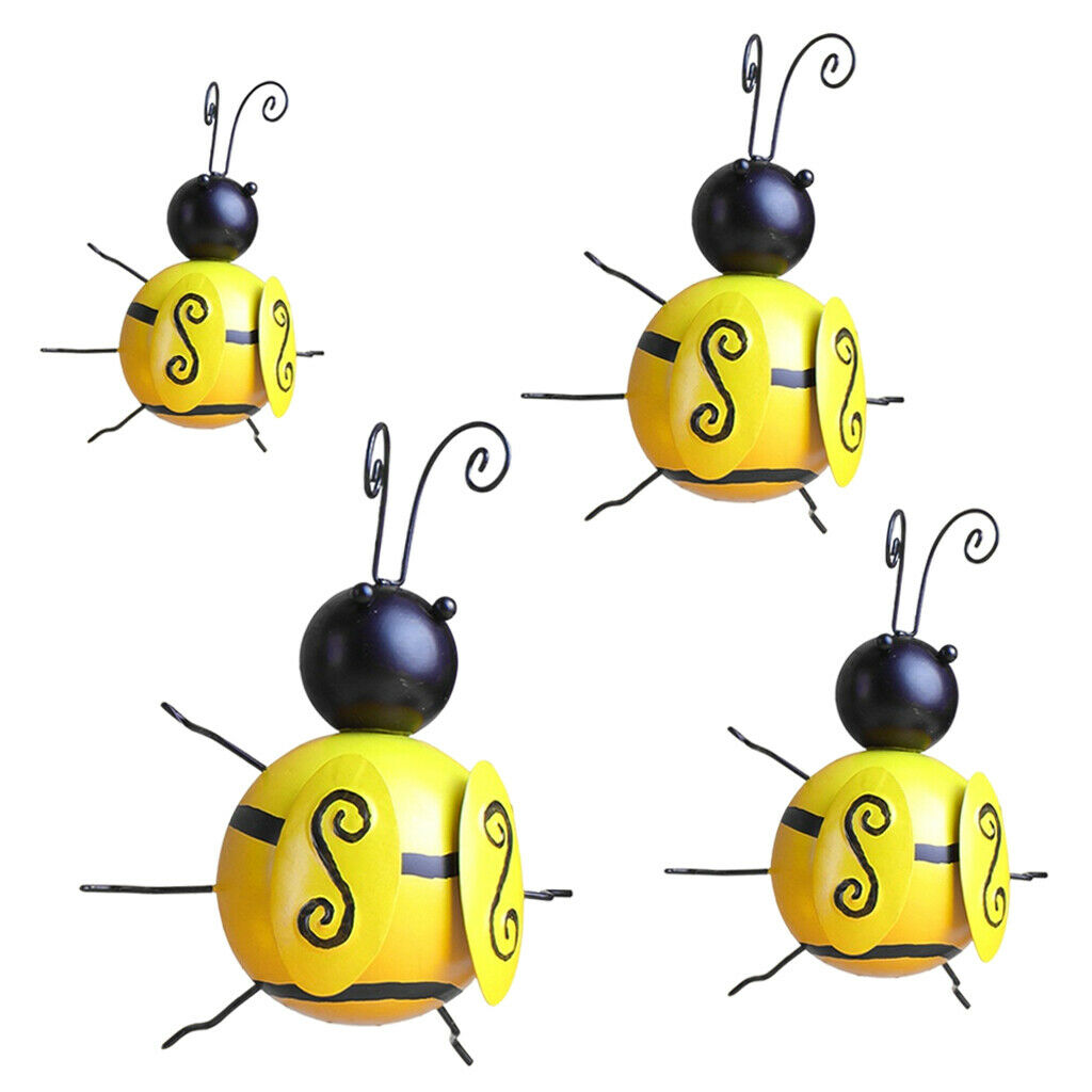 4Pc Metal Bee Wall Statue Garden Fence Lawn Accents