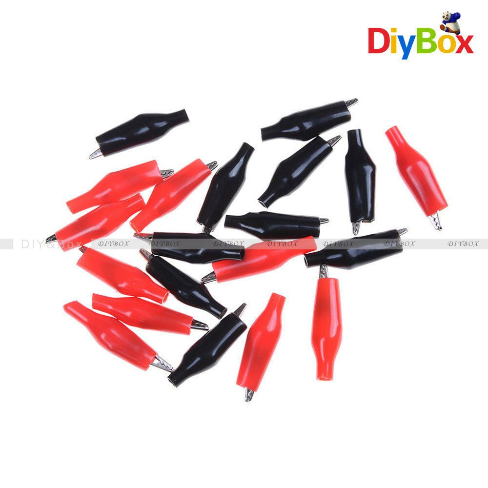 20pcs Black Red Soft Plastic Coated Testing Probe Aligator Clips Crocodile P2001