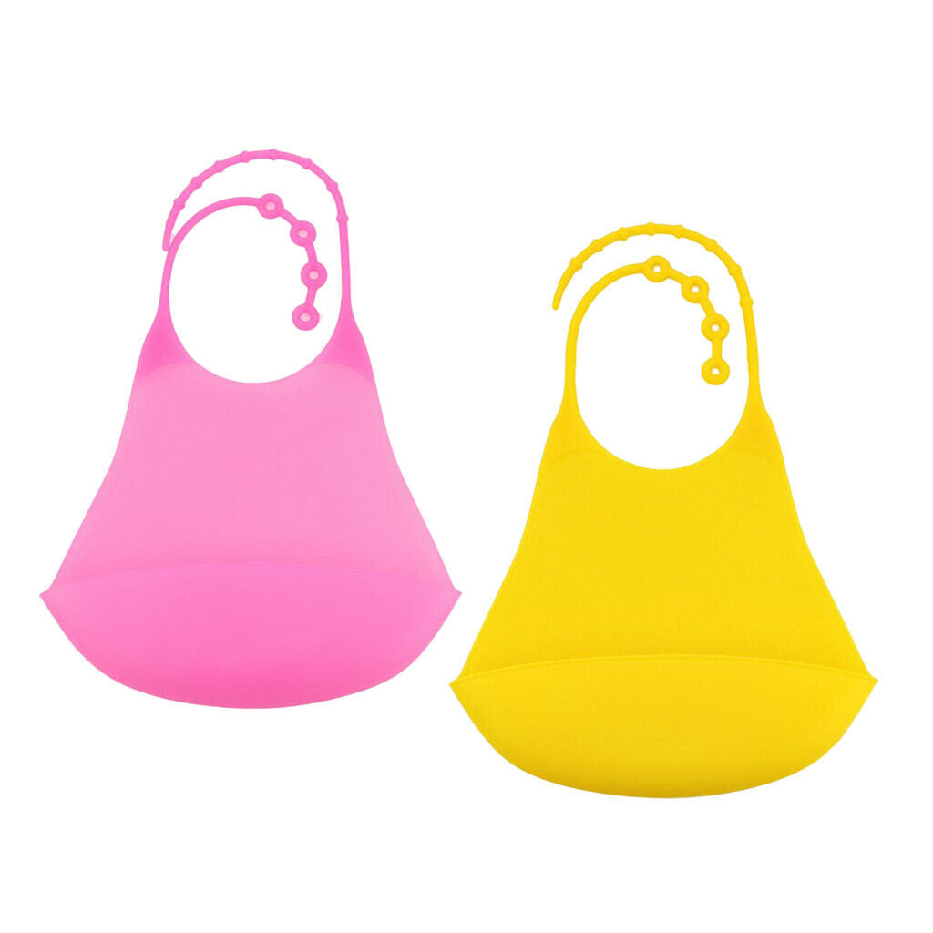 2 Pack Silicone Bib Mealtime Clothing Protector Waterproof Pink+Yellow