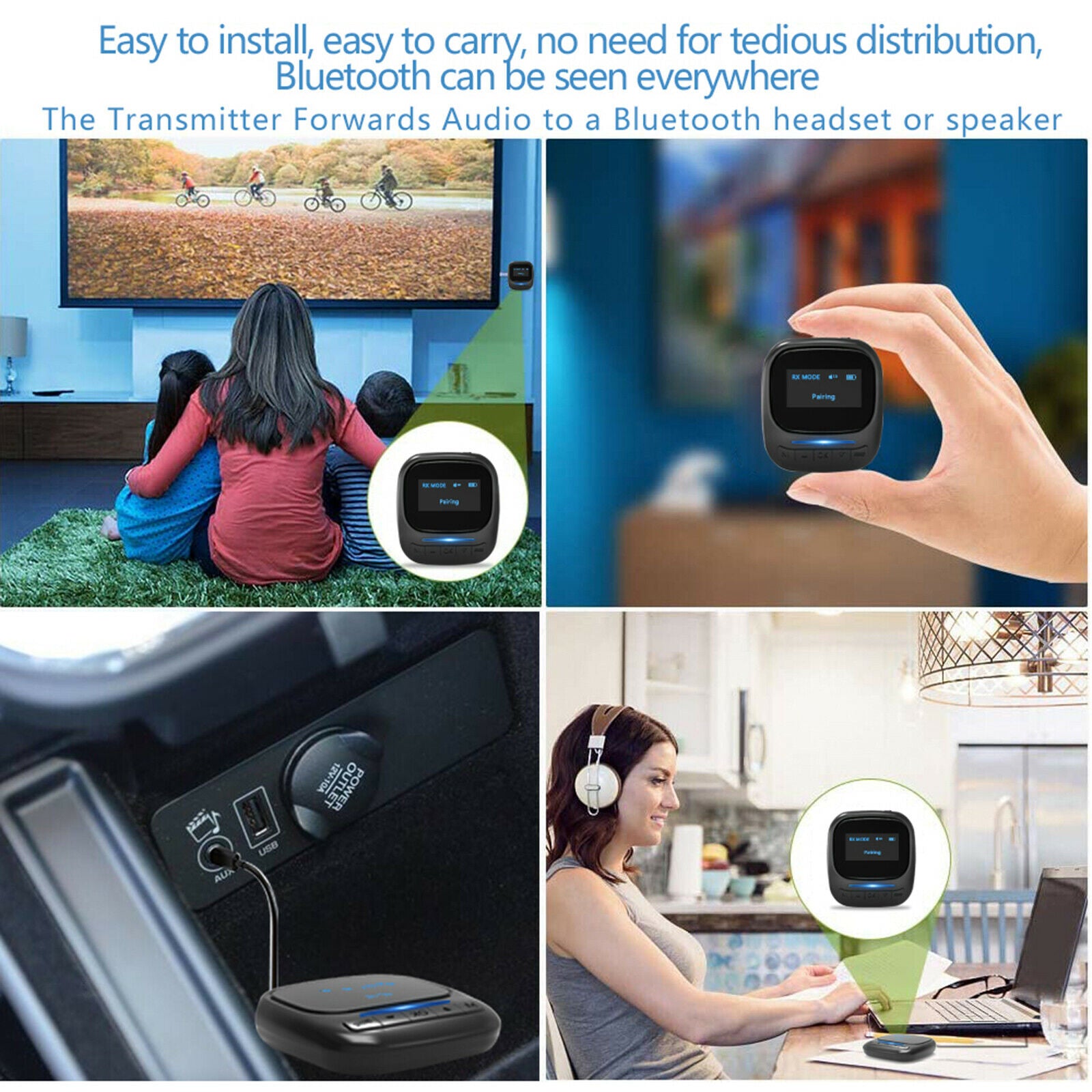 Bluetooth Transceiver 3.5mm Aux Port Pair Low Latency 2 Devices at The Same Time