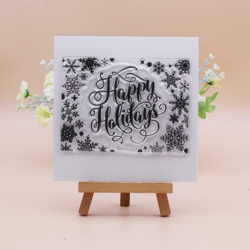 Happy Holidays Snowflake Silicone Clear Seal Stamp DIY Scrapbooking Embossing