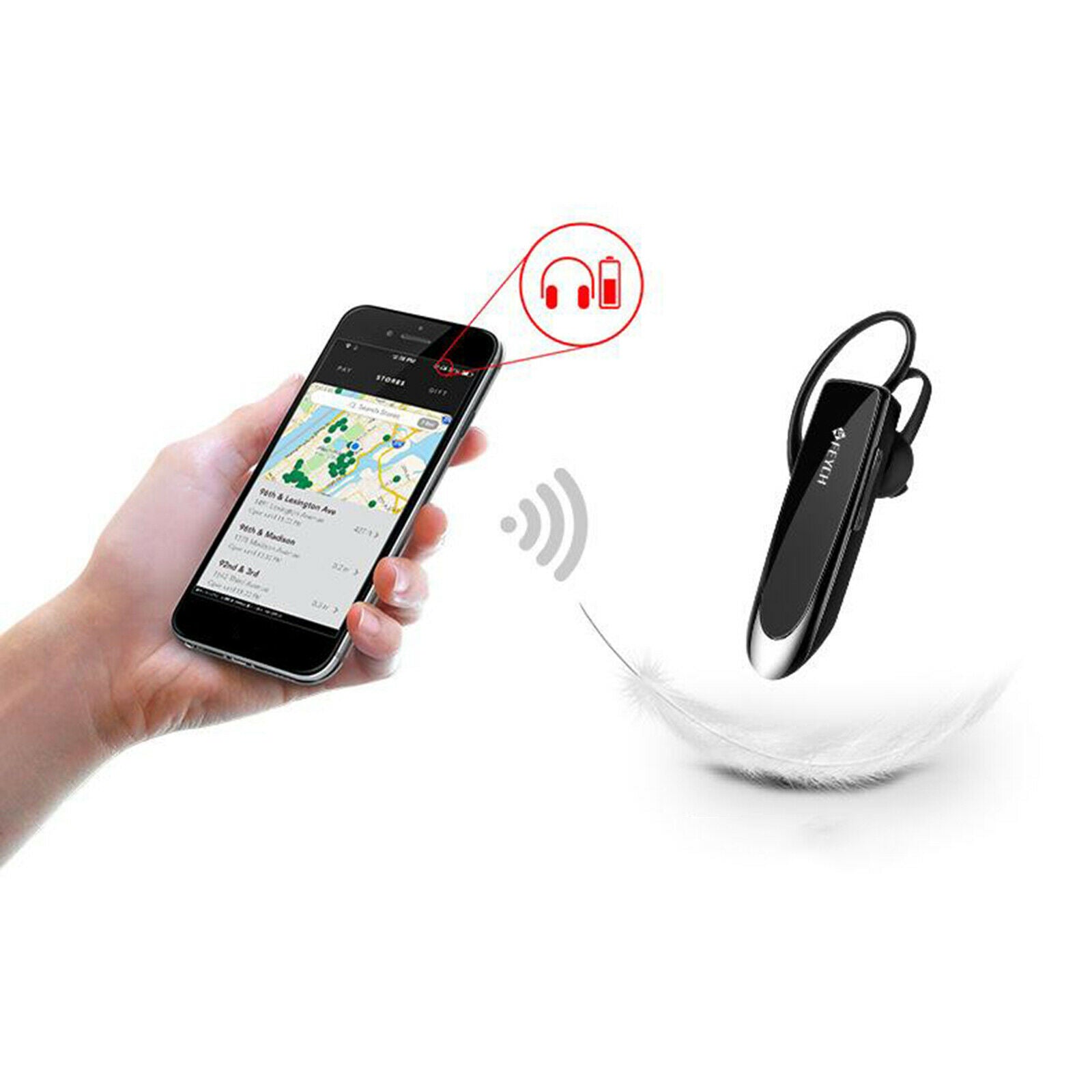 Bluetooth5.0 Single Earhook Ear-hook Noise Cancelling Stereo With Mic Black