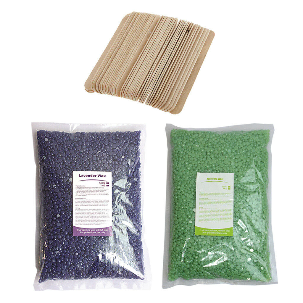 2Pcs 500g Depilatory Hard Wax Beans Effective Hair Removal + Wood Sticks