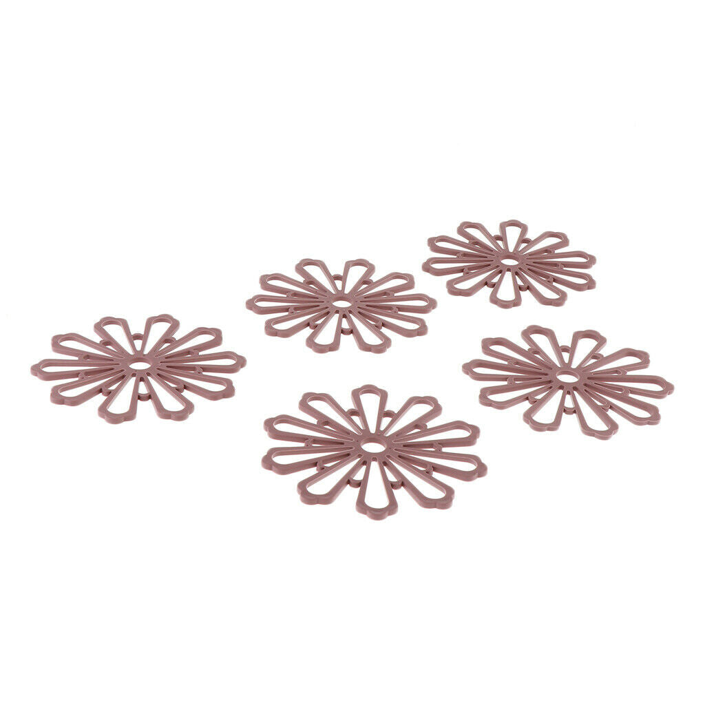 5 Pieces Flower Design Coaster Drink Coaster Mats Hot Pads Coffee Dark Brown