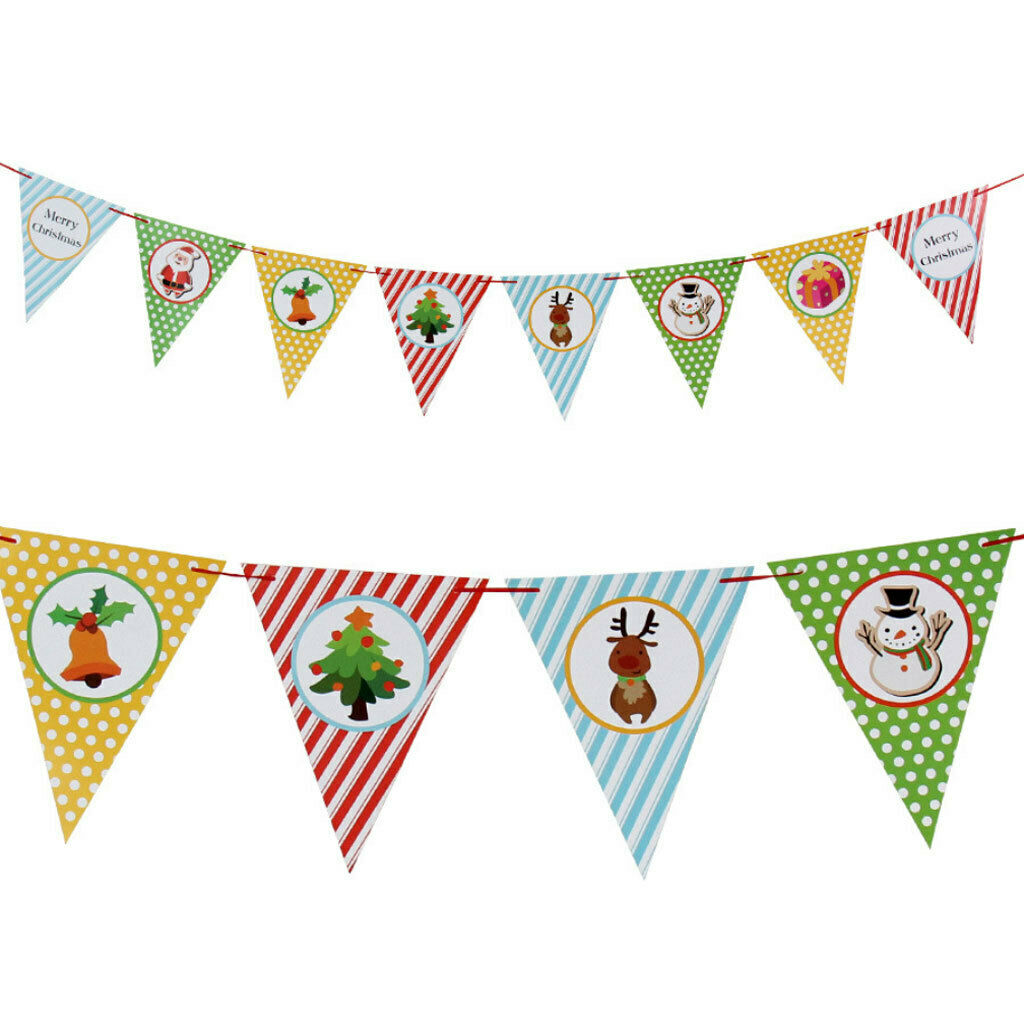 Christmas Cardboard Triangle Flag Snowman Santa Claus Decor Bunting Banner