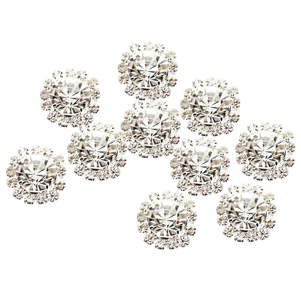10x Crystal Rhinestone Flatback Buttons for Wedding Decoration Craft 15mm