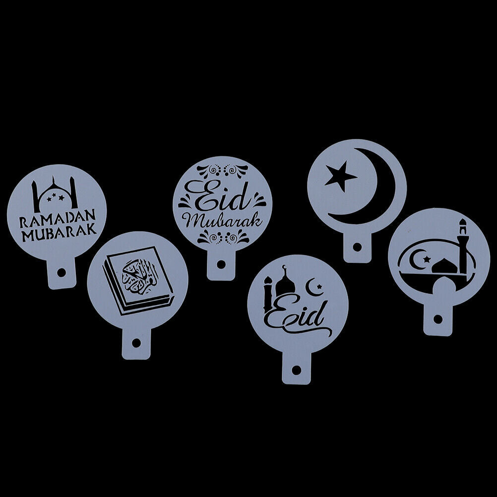 6x Eid Mubarak Coffee Stencil DIY Ramadan Coffee Printing Template Cake D.l8