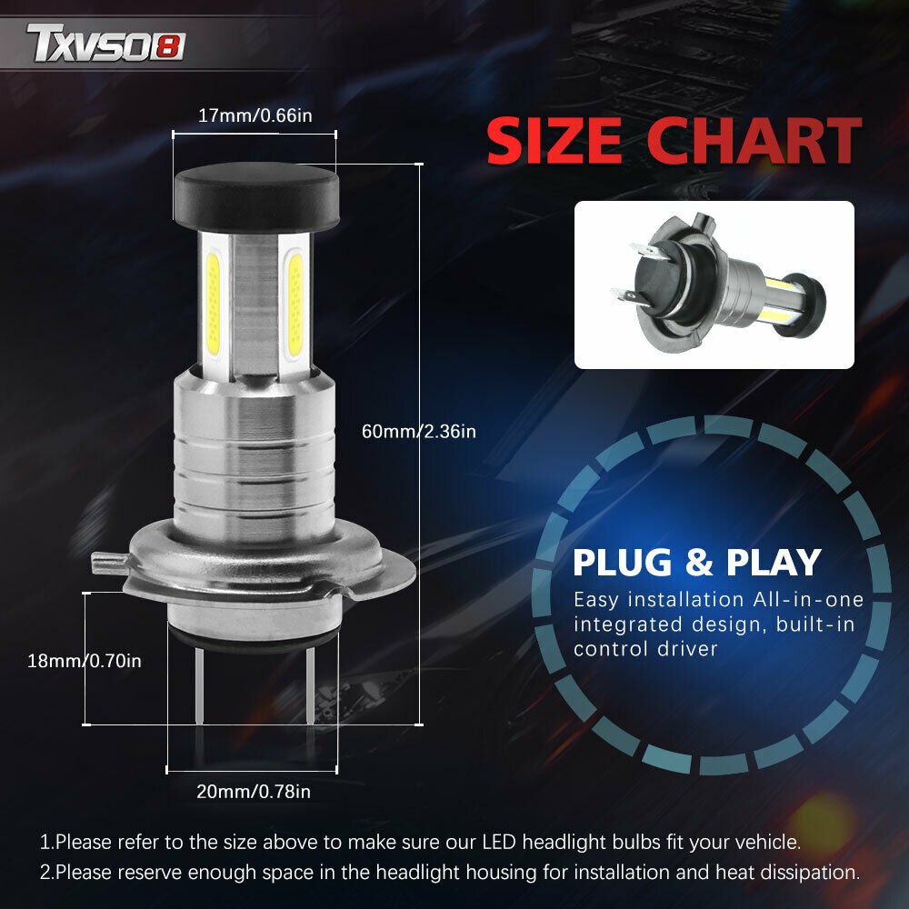 M7 MAX H7 6000K White 55W 13000LM Car LED Bulbs Headlights Set Kit
