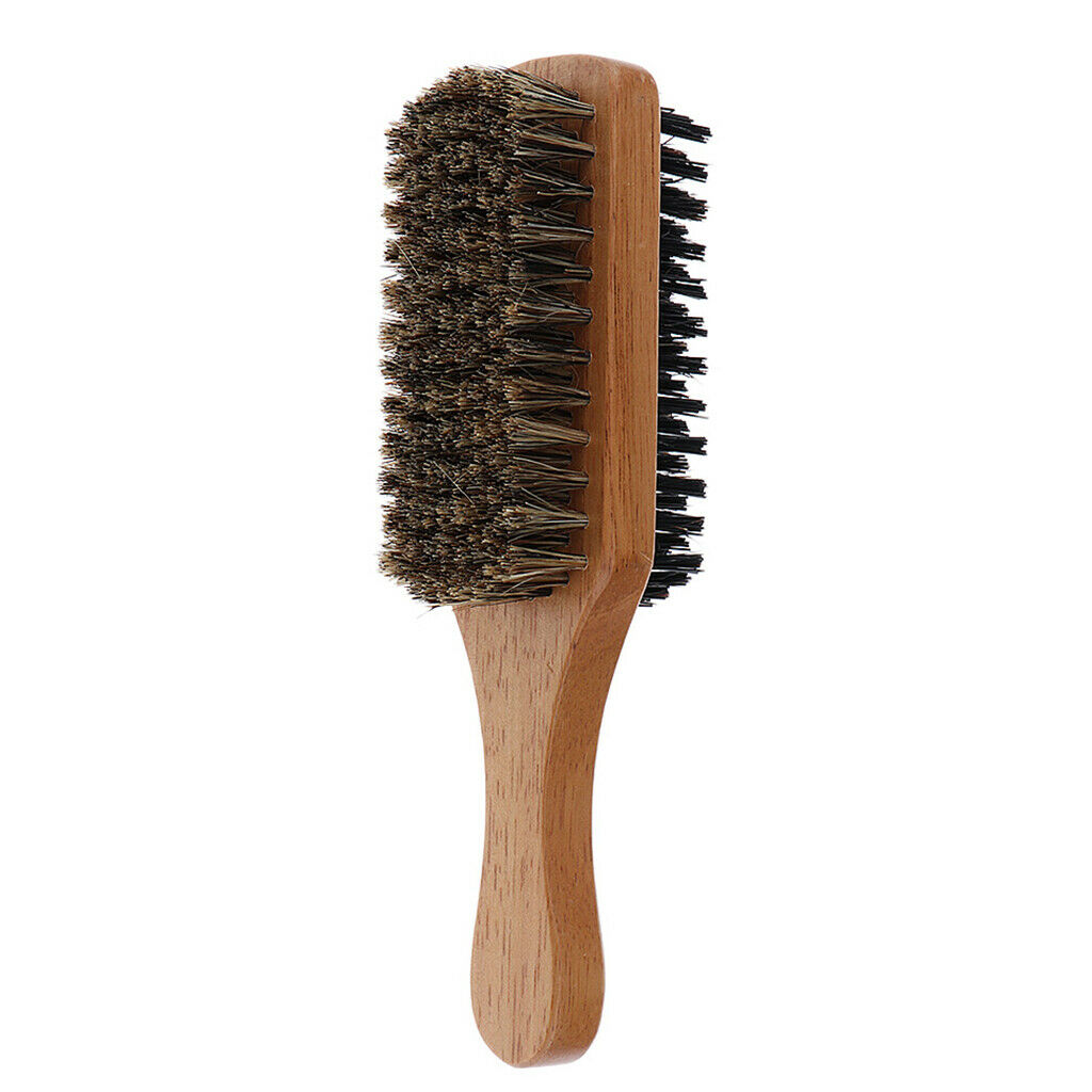 3Pcs Men 2-side Wave Hair Bristle Beard Mustache Brush w/ Wood Handle X+M+L