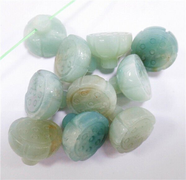 10Pcs 16x12mm Natural Amazonite Gem Carved Lotus Flower Pendant Beads HH8367