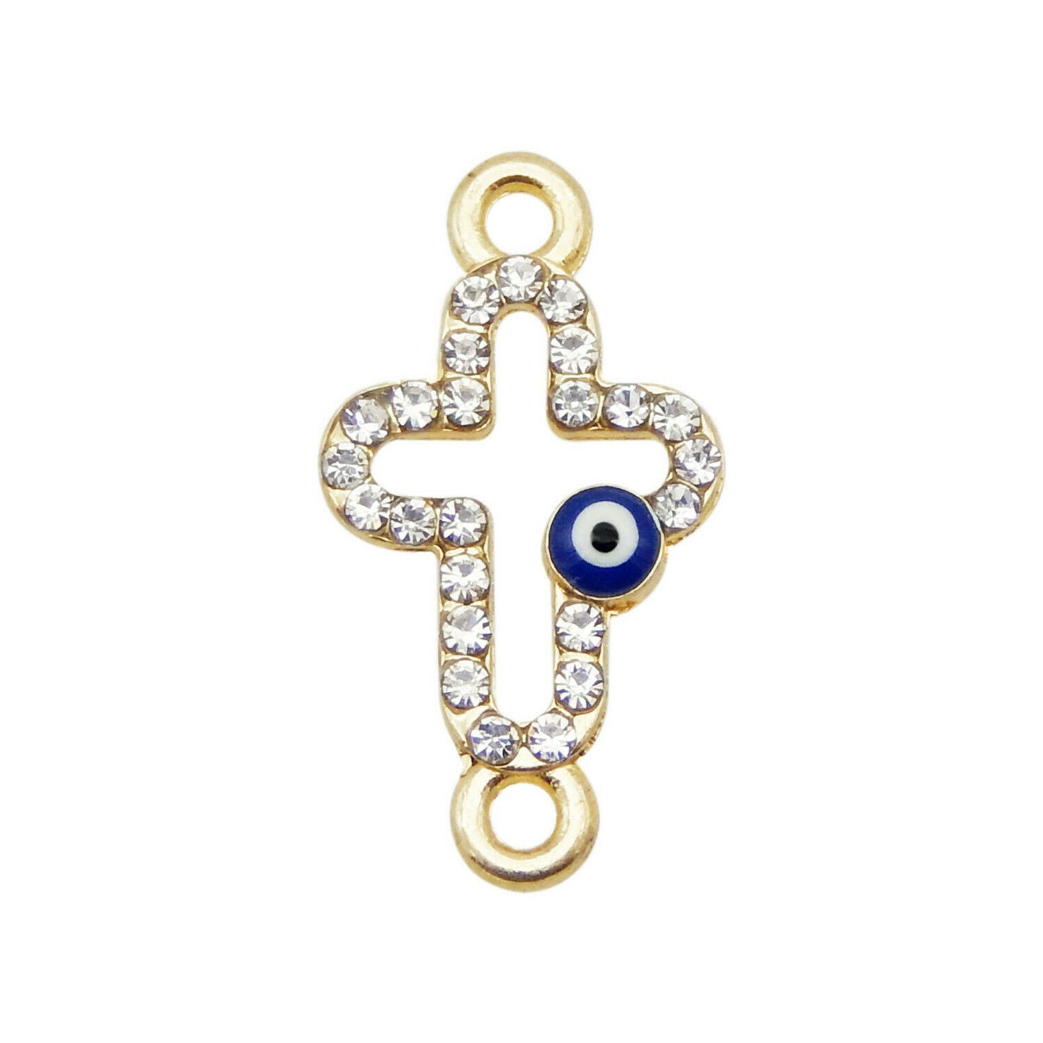 19*10mm Enamel Evil Eye Charm Cross Connector Rhinestone Pendant Jewelry 12PCS