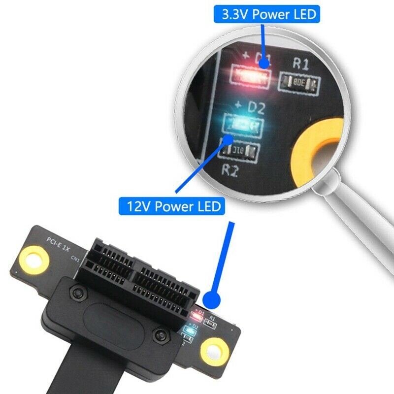 PCI Express 36Pin 1X Extension Cable with 12V/3.3V Power LED Dual Vertical 90 L3