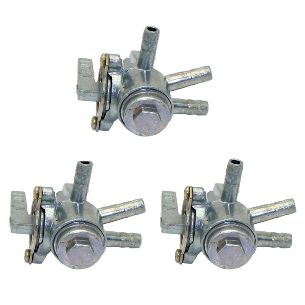 3x 3 Port Gas Fuel Petcock Tap Valve Switch for Motorcycles, Dirt Bikes, ATVs