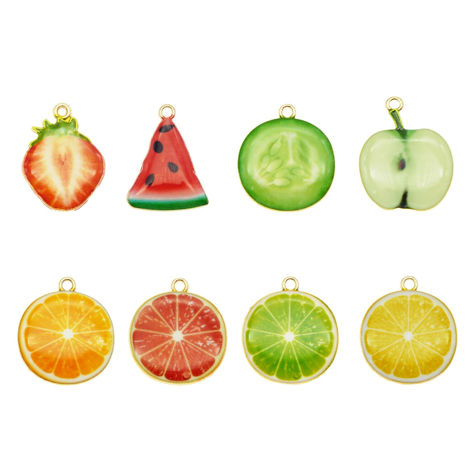 16 Mix Enamel Plated Fruit Slice Alloy Charm Pendant Dangle DIY Jewelry Crafts