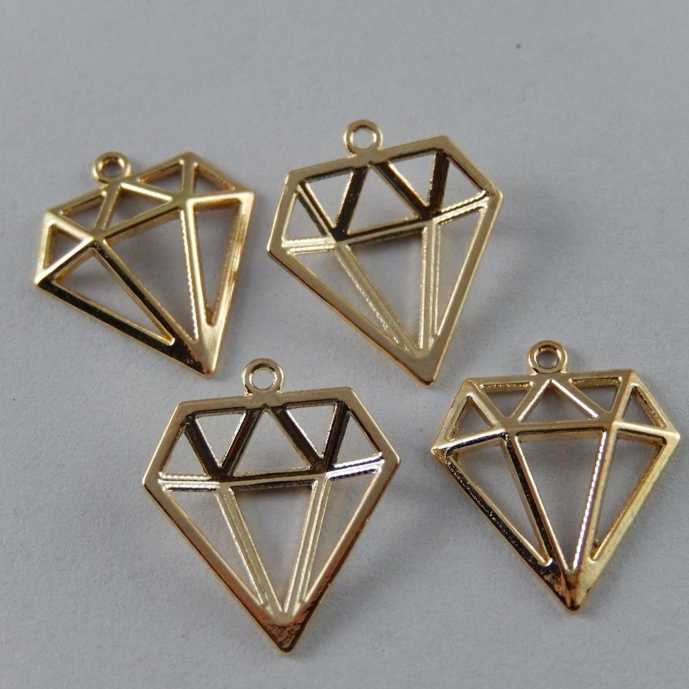 40 pcs Golden Alloy Charm Diamond Shape Earring Pendant Jewelry Findings 16x14mm