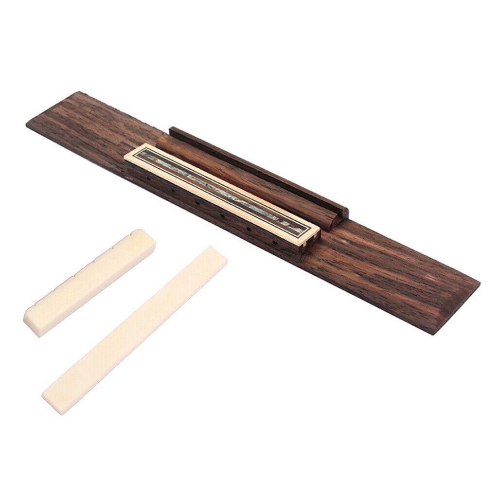 6 String Rosewood Guitar Bridge w/ Bone Saddle Nut for Classical Guitar Accs